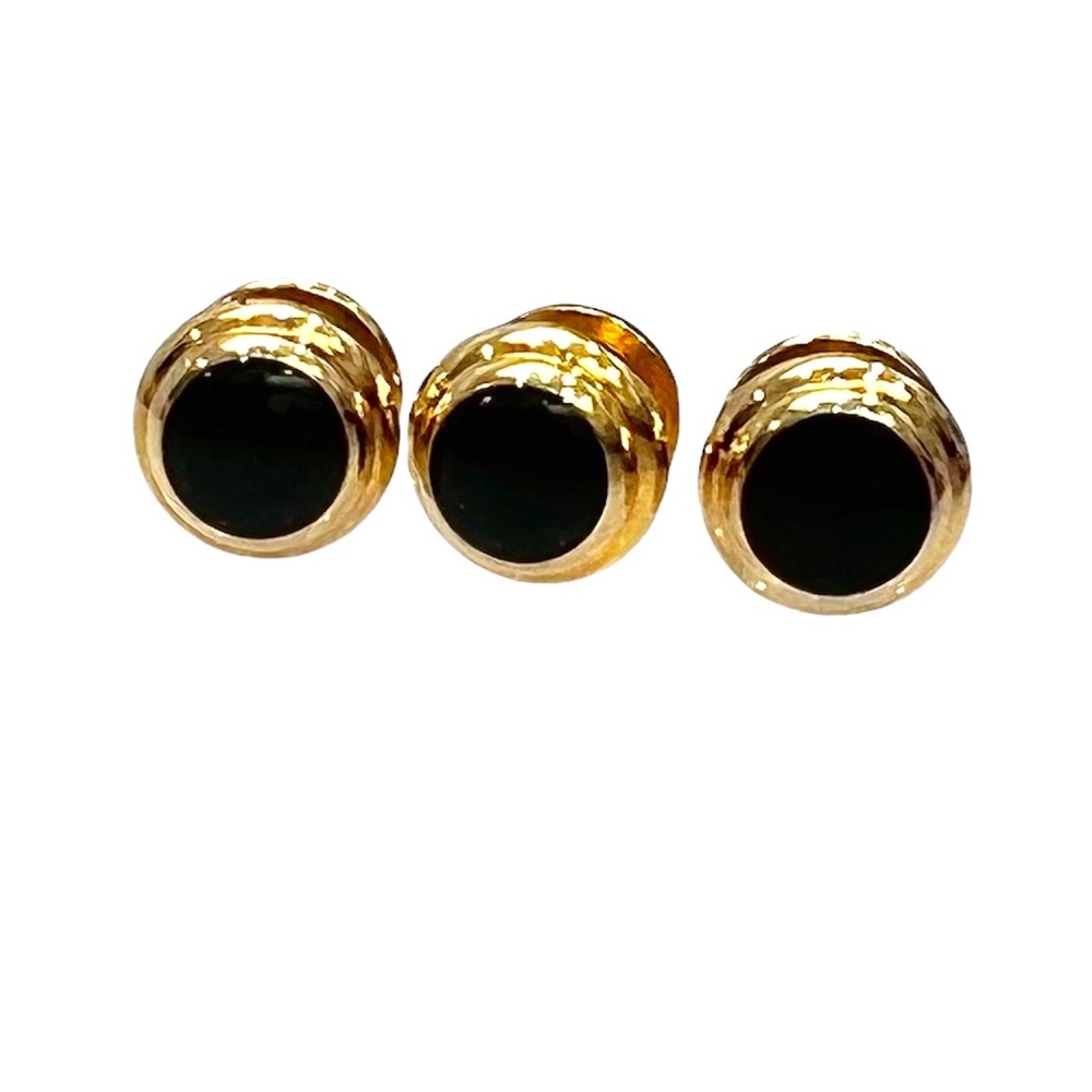 VINTAGE BLACK CENTER & GOLD TONE TUXEDO SHIRT STUDS - SET OF 3